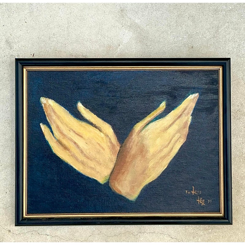 Vintage Regency Original Oil Painting of Hands - Detail view