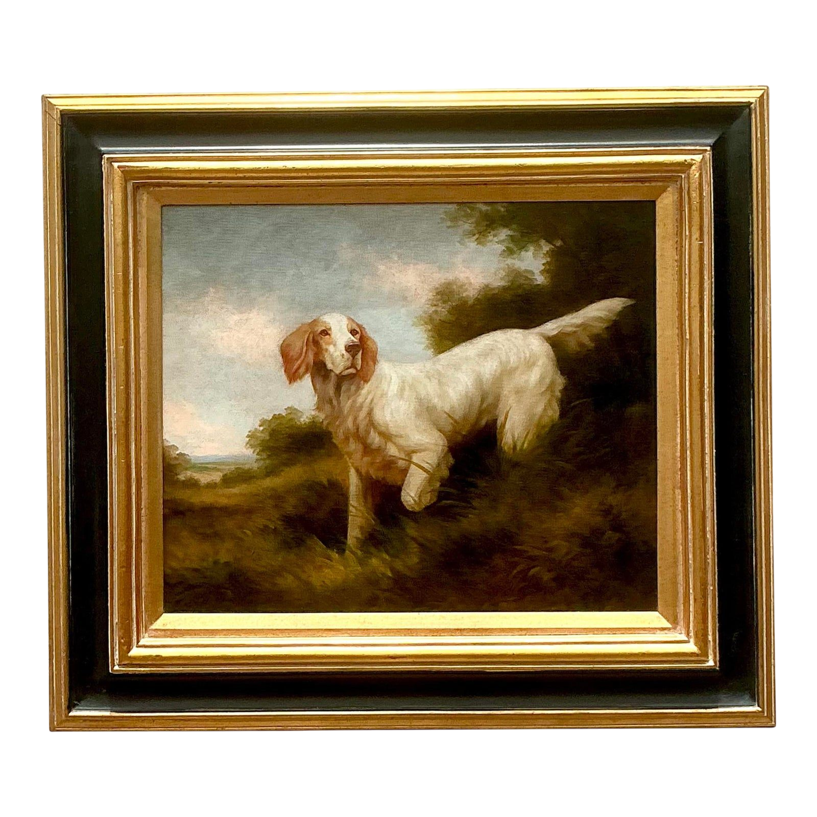 Vintage Regency Original Oil Painting of Spaniel on Canvas