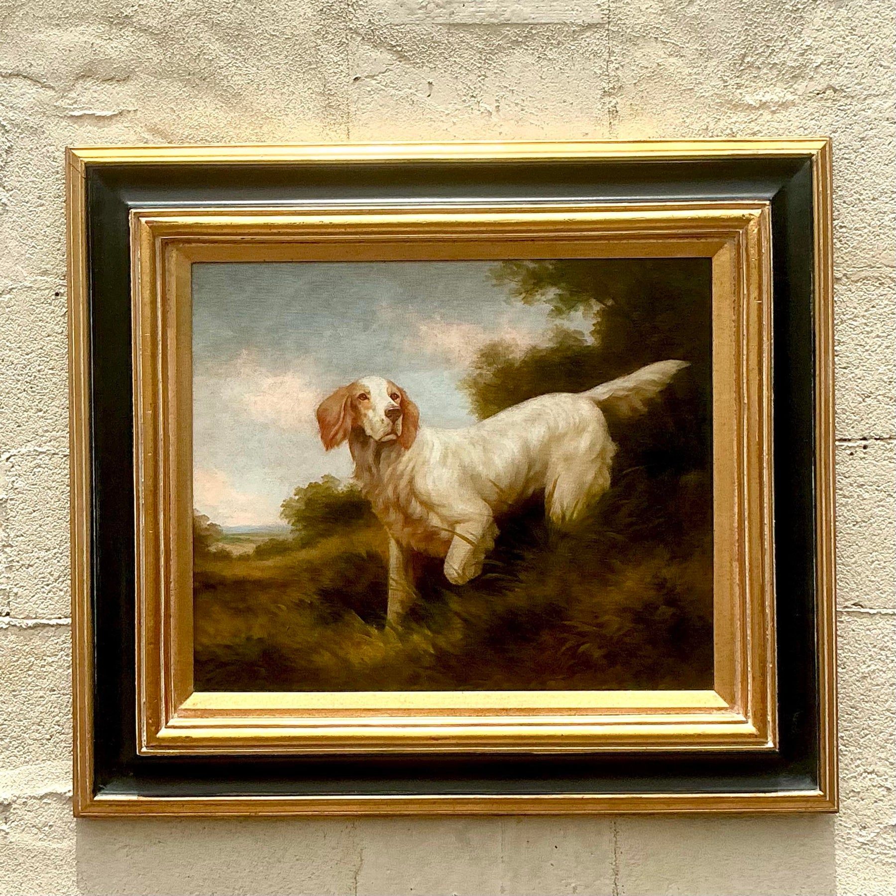 Vintage Regency Original Oil Painting of Spaniel on Canvas - Side view