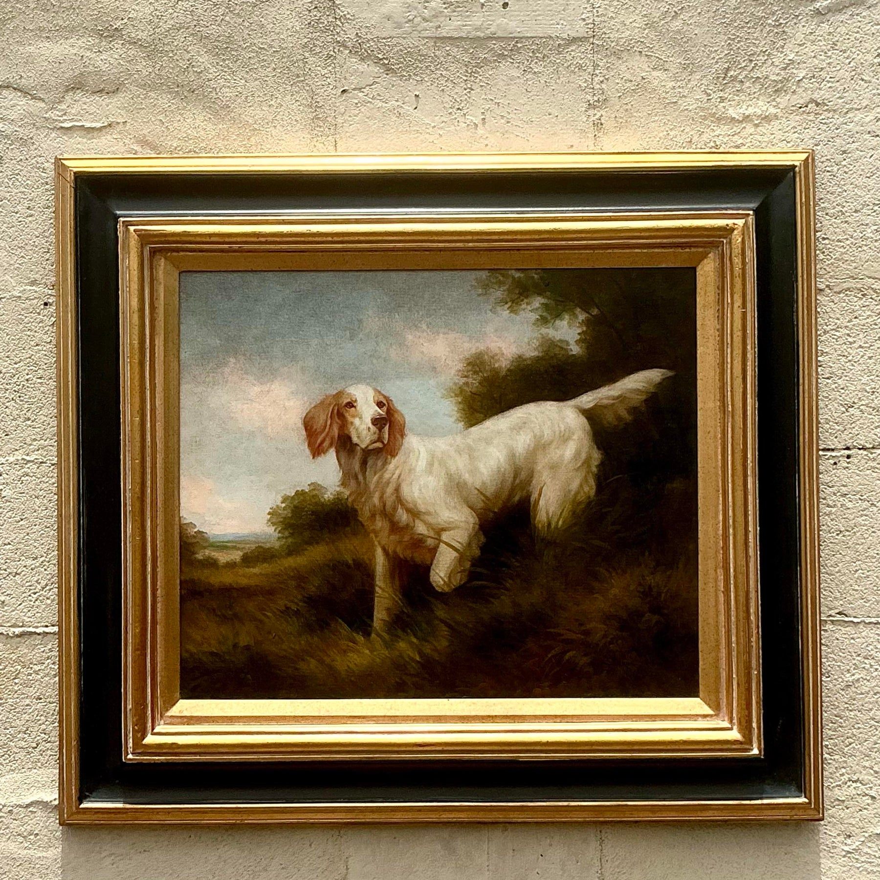 Vintage Regency Original Oil Painting of Spaniel on Canvas - Back view