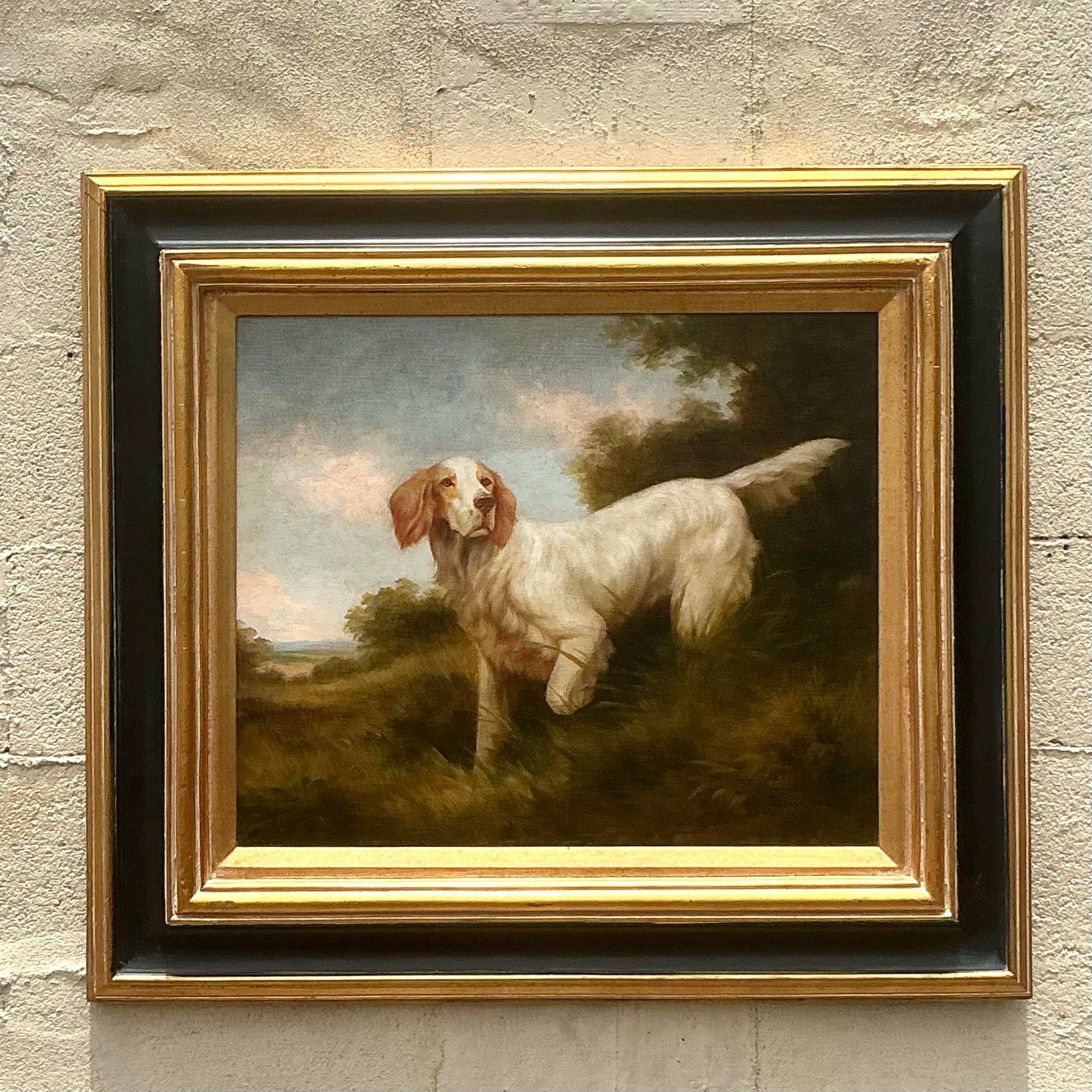 Vintage Regency Original Oil Painting of Spaniel on Canvas - Top view