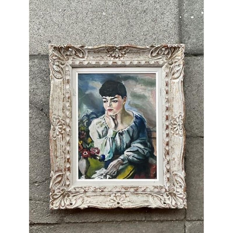 Vintage Regency Original Oil Portrait on Canvas - Detail view