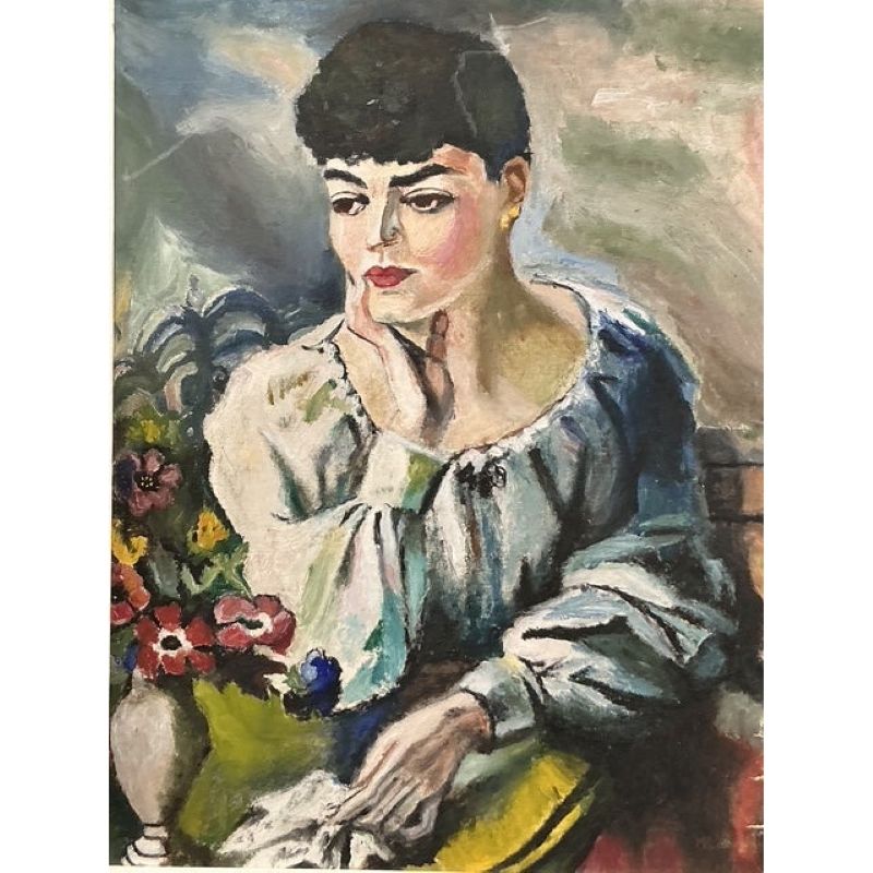 Vintage Regency Original Oil Portrait on Canvas - Side view