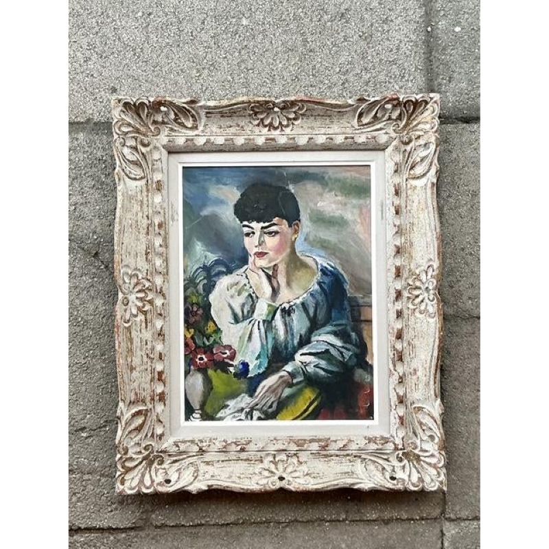 Vintage Regency Original Oil Portrait on Canvas - Back view