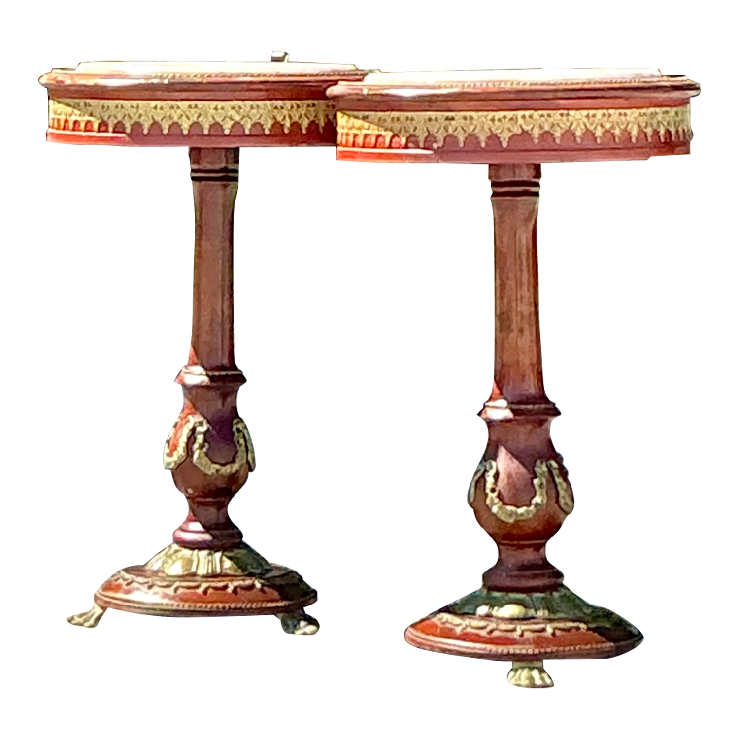 Vintage Regency Ormolu Pedestal Table With Inset Marble - Set of 2 - Detail view