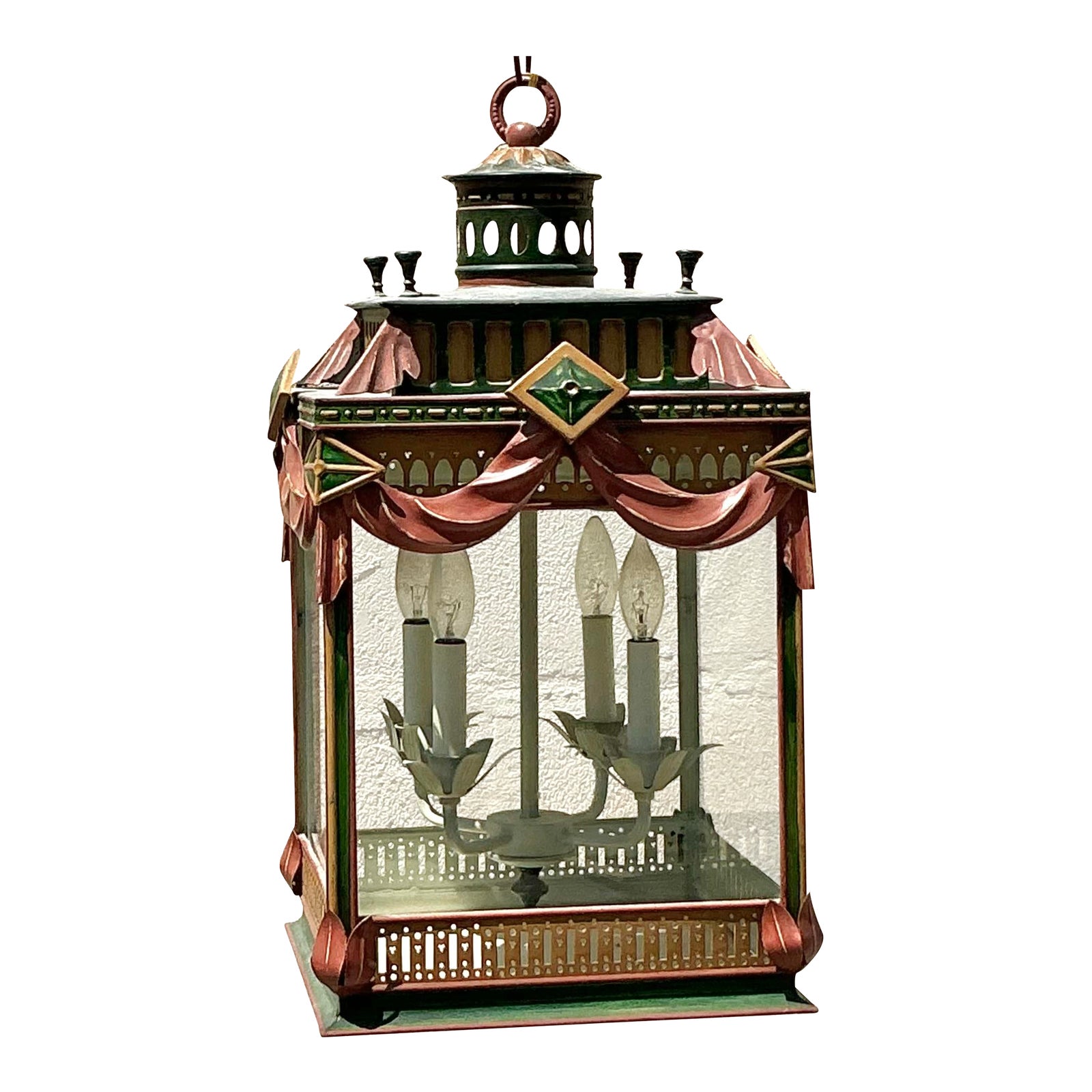 Vintage Regency Painted Swag Lantern - Detail view