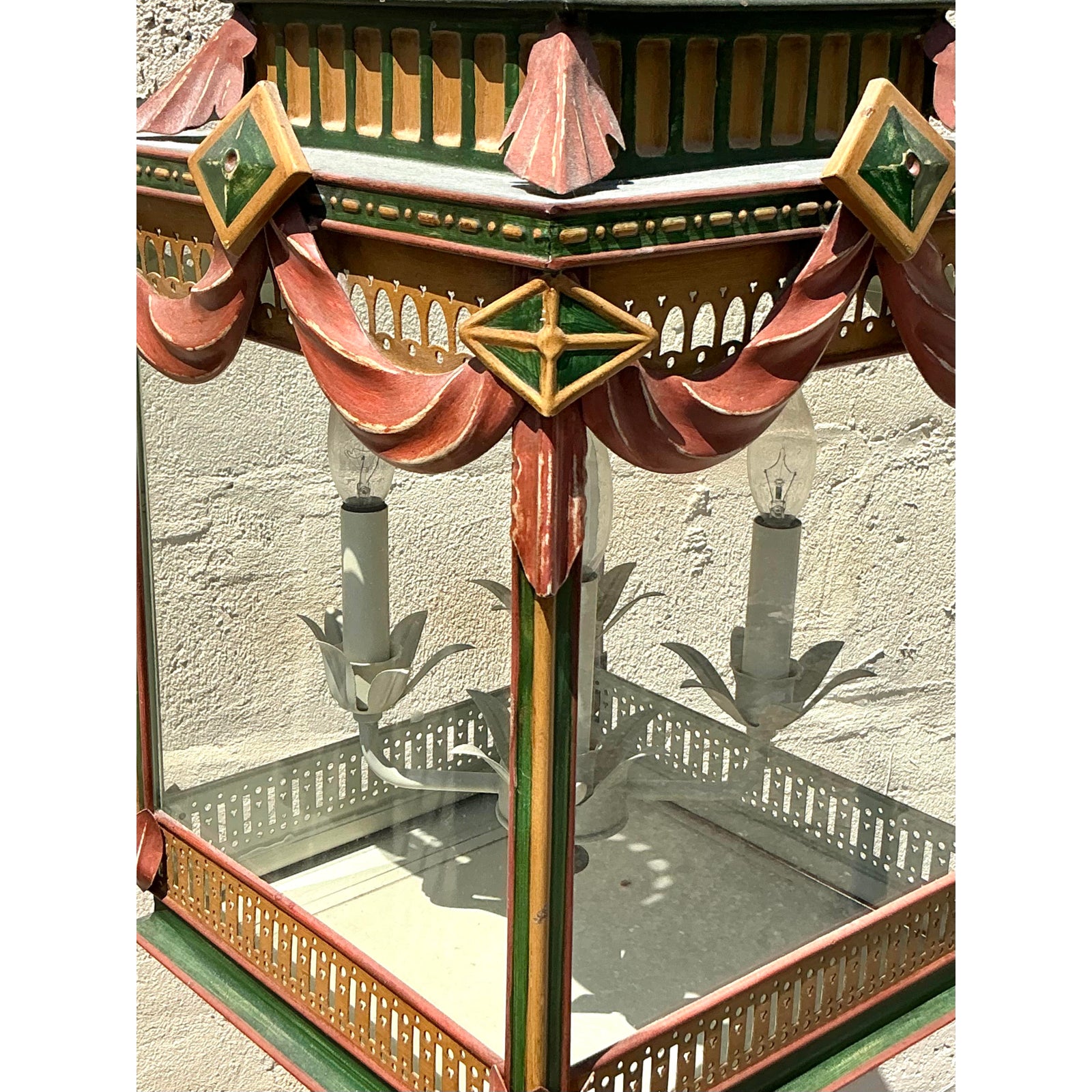 Vintage Regency Painted Swag Lantern - Top view