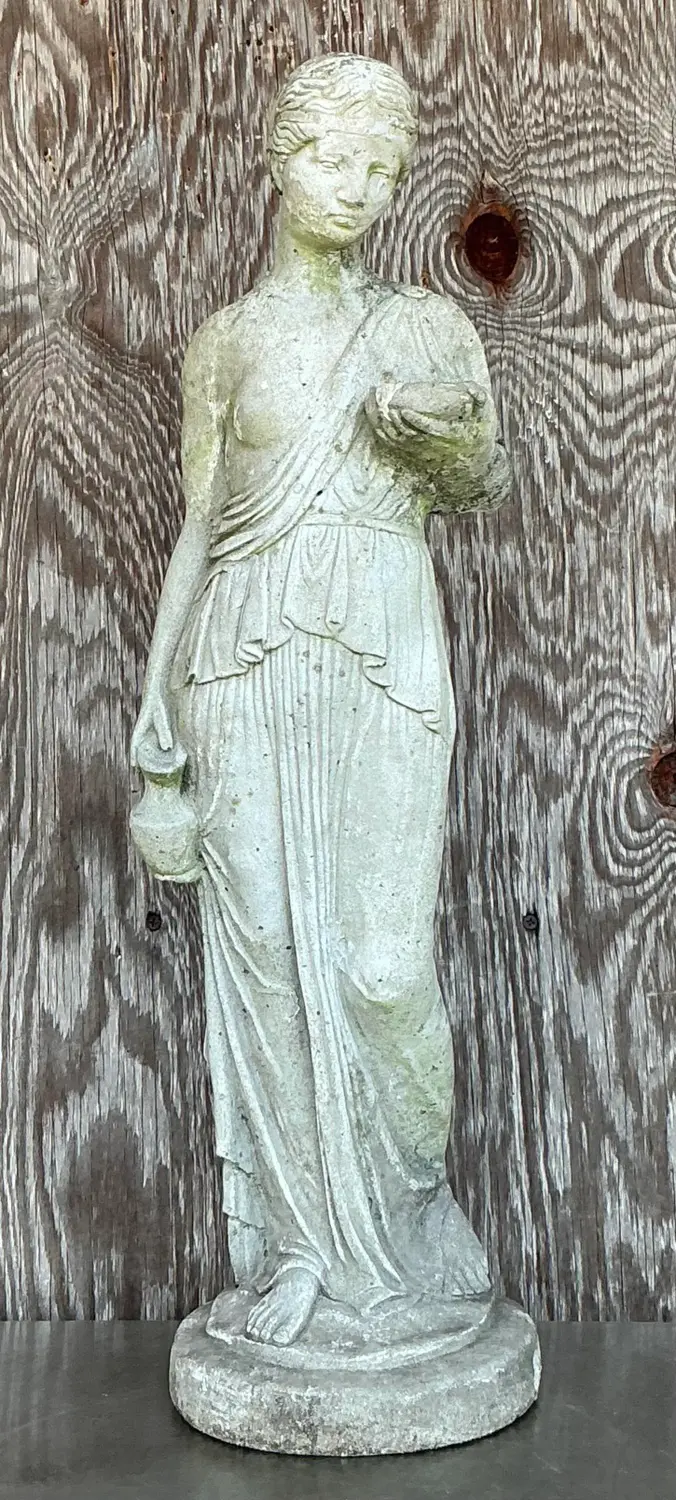 Vintage Regency Patinated Cast Cement Water Carrier - Back view