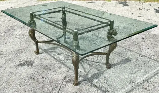 Vintage Regency Patinated Cast Steel Tiger Dining Table - Side view