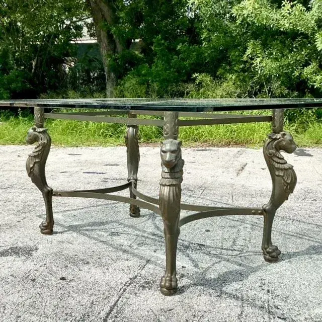 Vintage Regency Patinated Cast Steel Tiger Dining Table - Back view