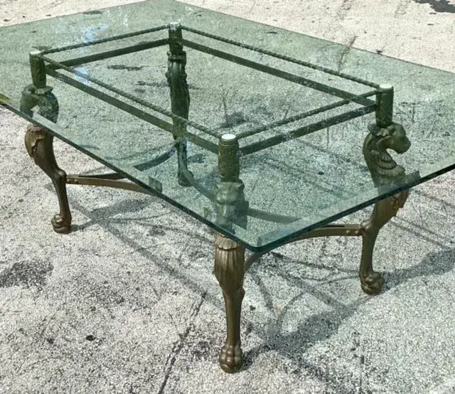 Vintage Regency Patinated Cast Steel Tiger Dining Table - Top view