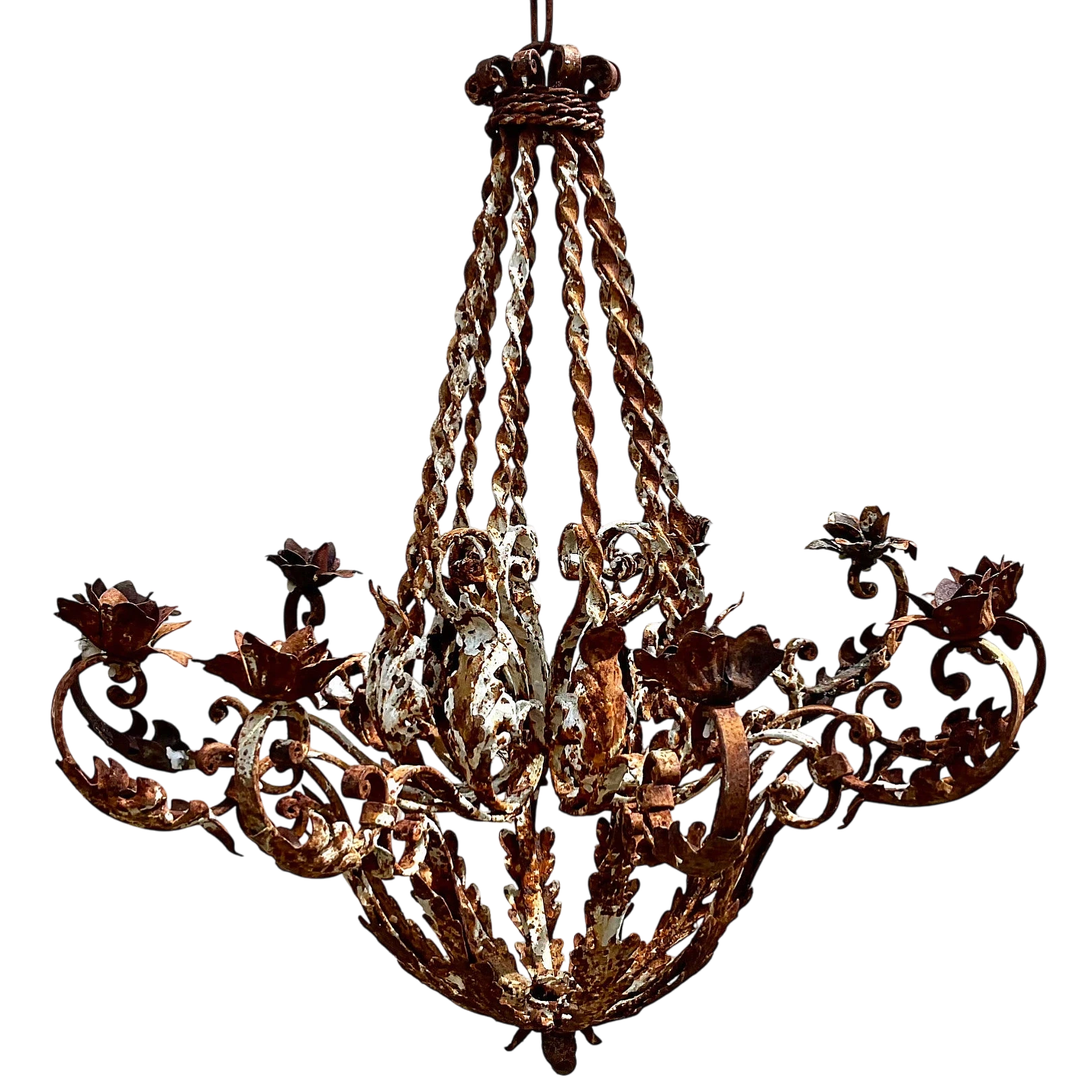 Vintage Regency Patinated Leaf Candle Chandelier - Detail view