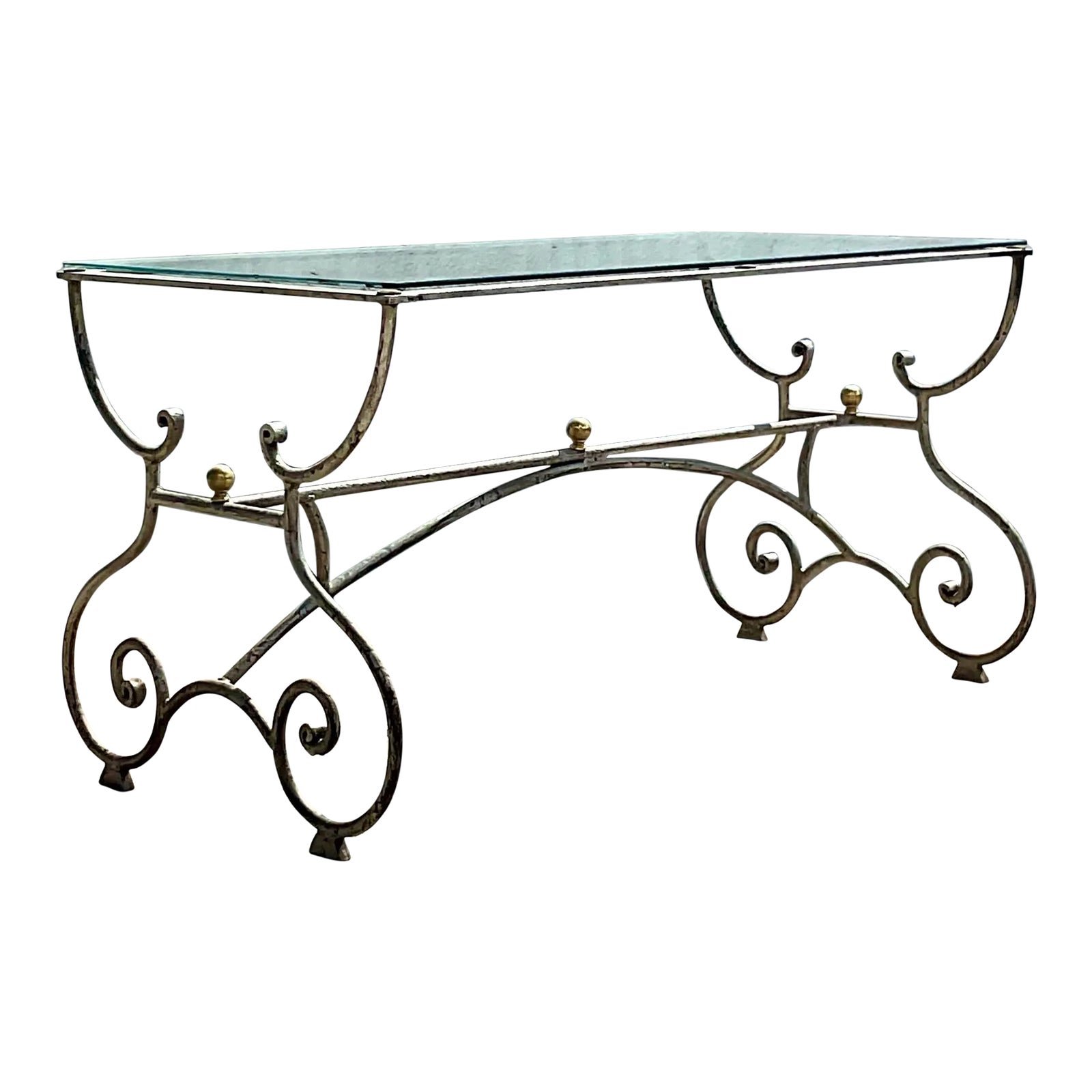 Vintage Regency Patinated Scroll Console Table