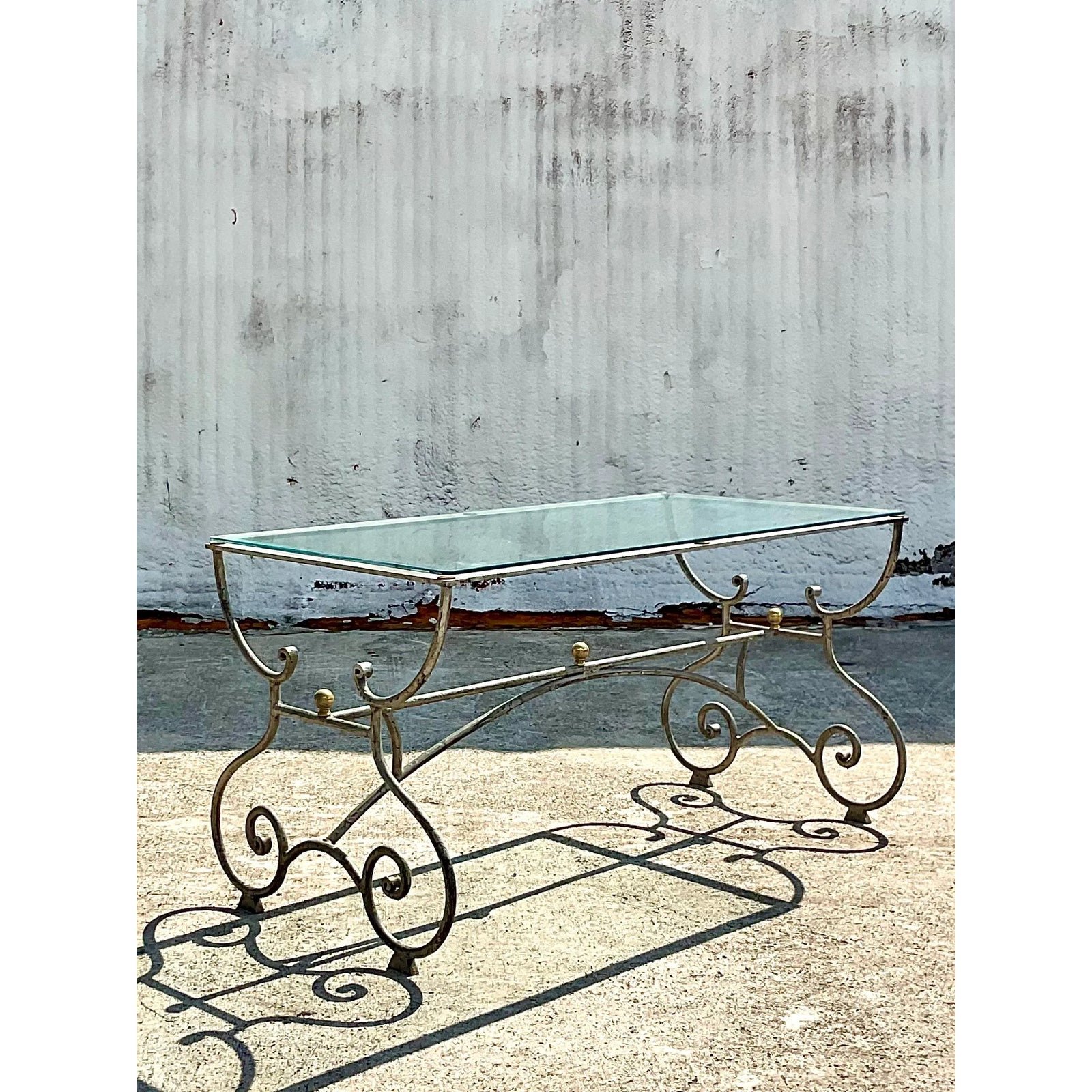 Vintage Regency Patinated Scroll Console Table - Detail view