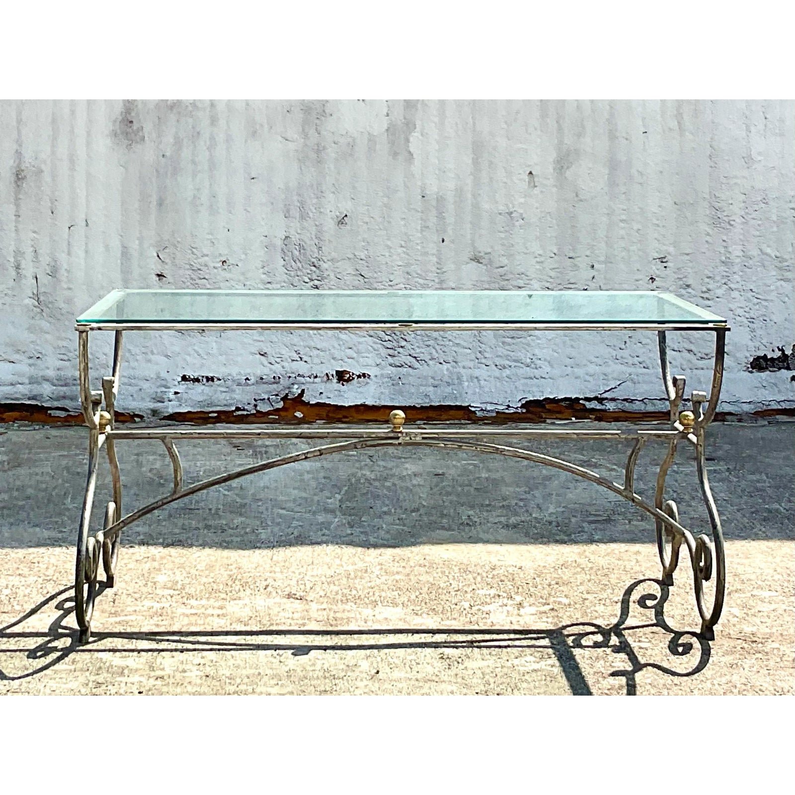 Vintage Regency Patinated Scroll Console Table - Top view