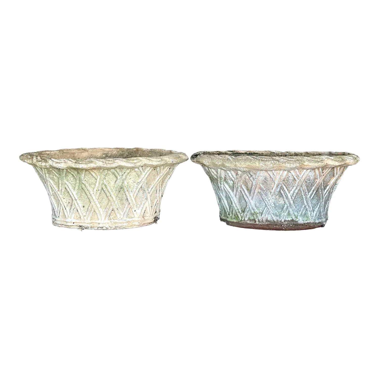 Vintage Regency Patinated Trellis Terra Cotta Planters - a Pair