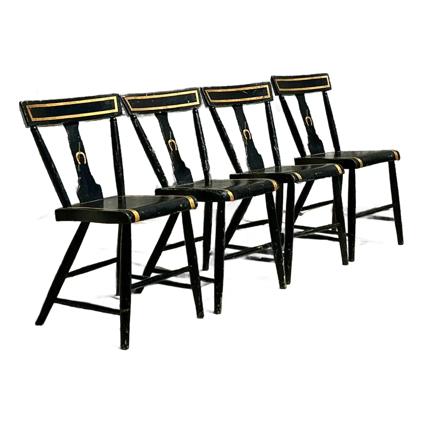Vintage Regency Plank Seat Horseshoe Chairs - Set of 4
