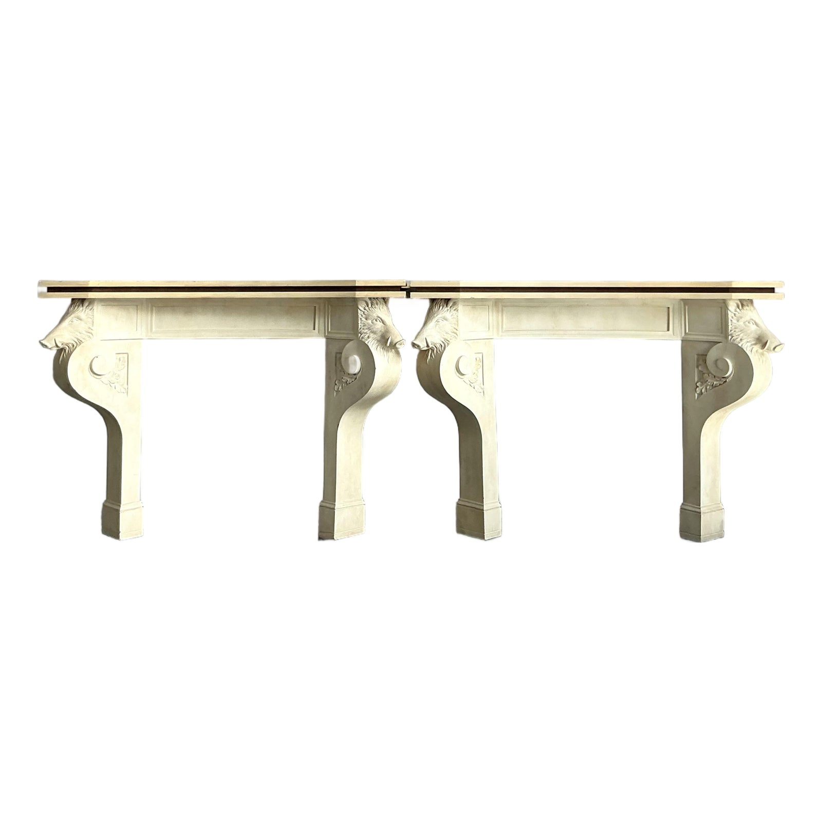 Vintage Regency Plaster Over Wood Boar Console Table - A Pair - Detail view