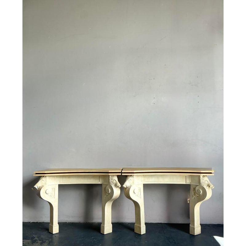 Vintage Regency Plaster Over Wood Boar Console Table - A Pair - Top view