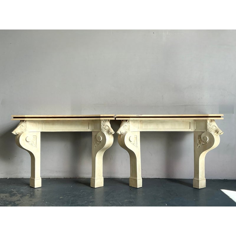 Vintage Regency Plaster Over Wood Boar Console Table - A Pair - Back view