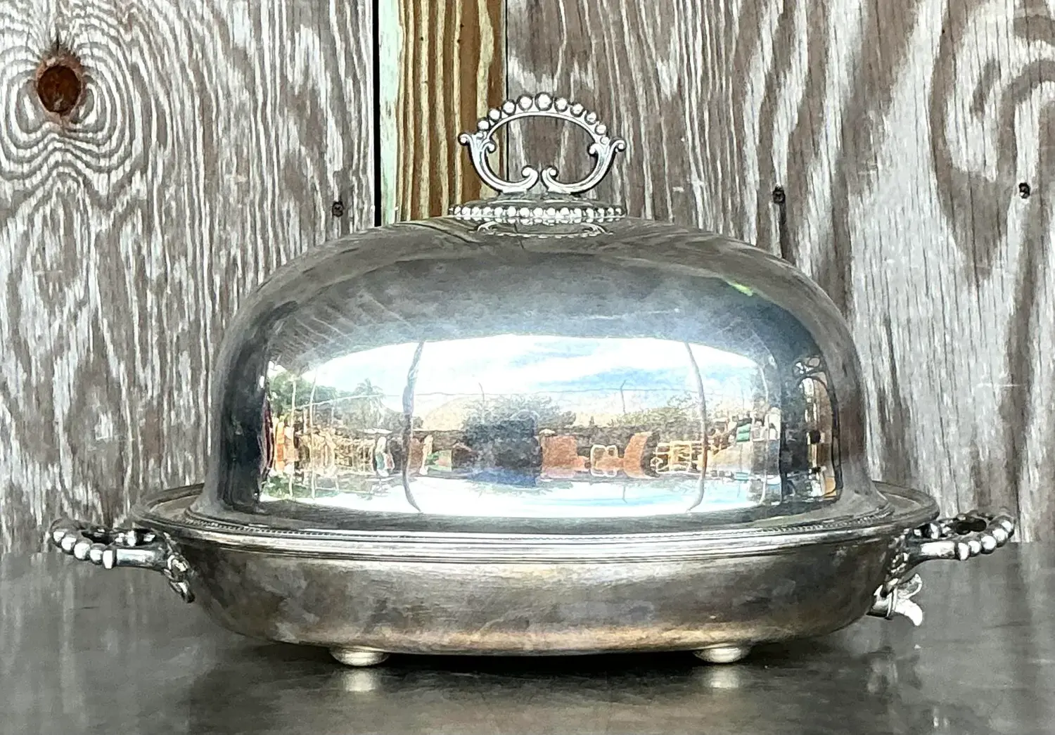 Vintage Regency Plate Dome Warming Tray - Side view