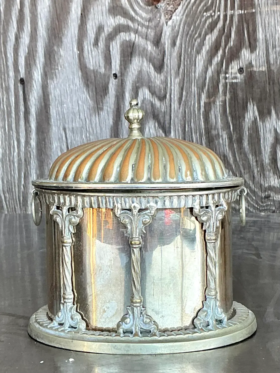 Vintage Regency Plated Biscuit Box - Side view