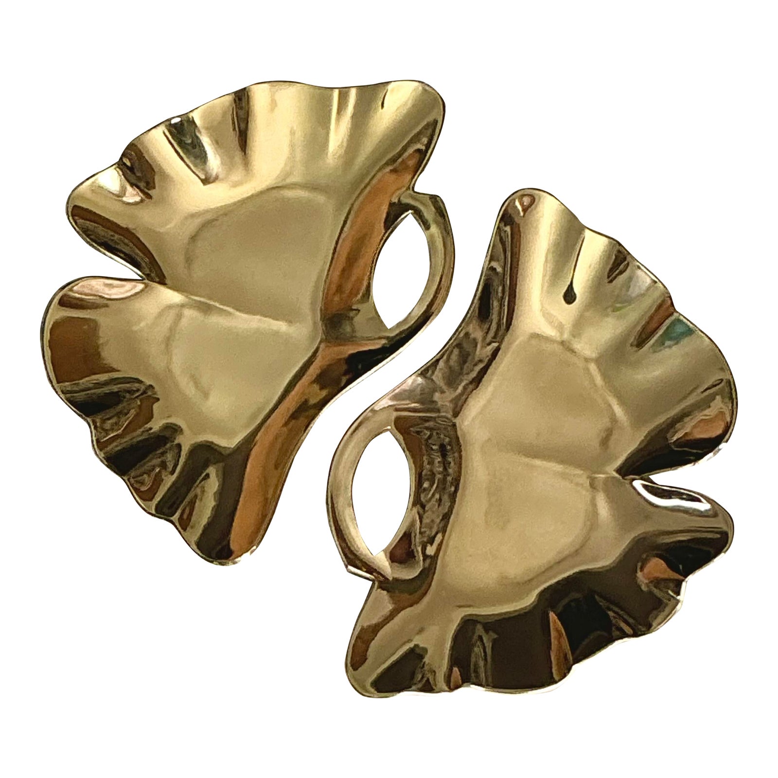 Vintage Regency Polished Brass Ginko Leaf Trays - a Pair