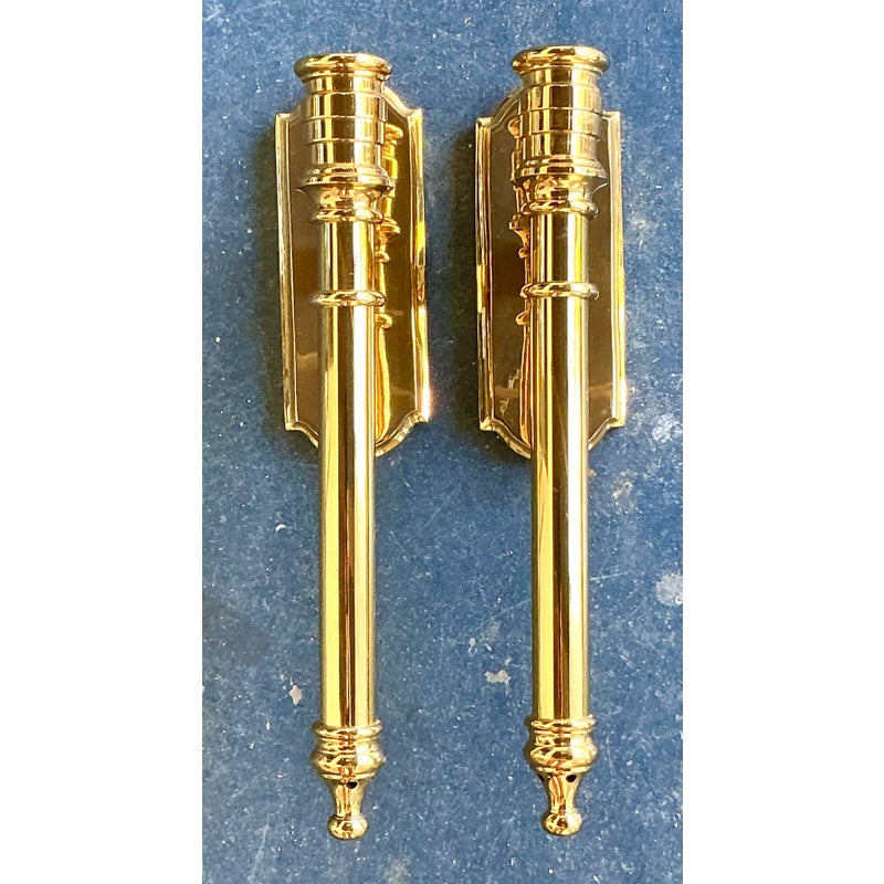Vintage Regency Polished Brass Hurricane Candle Sconces - Detail view