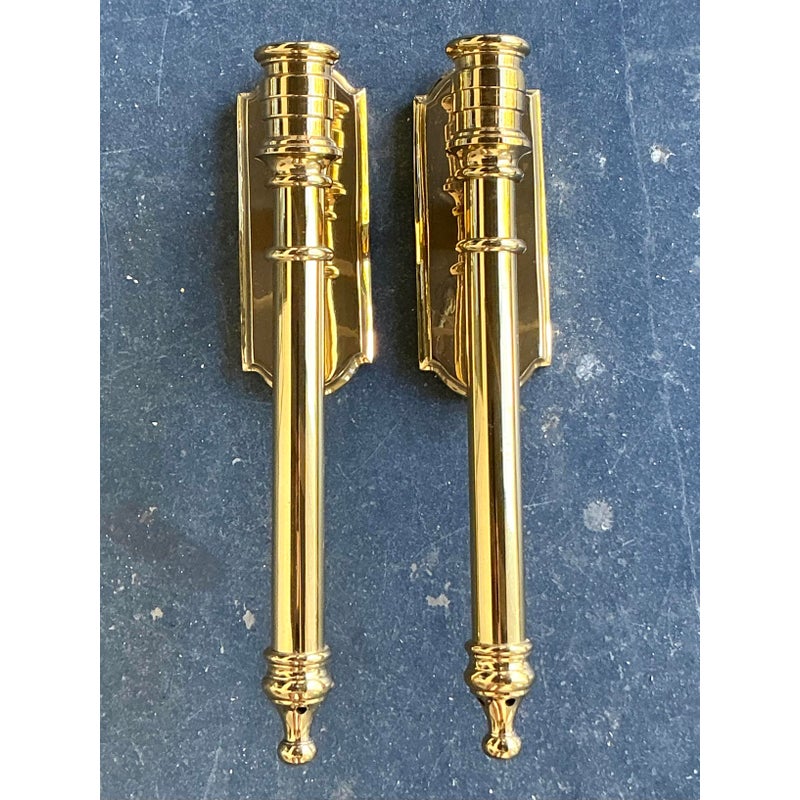 Vintage Regency Polished Brass Hurricane Candle Sconces - Side view