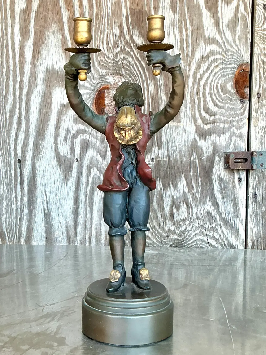Vintage Regency Polychrome Monkey Candlestick - Side view