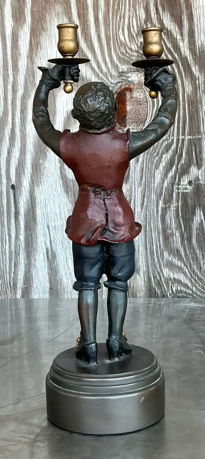 Vintage Regency Polychrome Monkey Candlestick - Top view