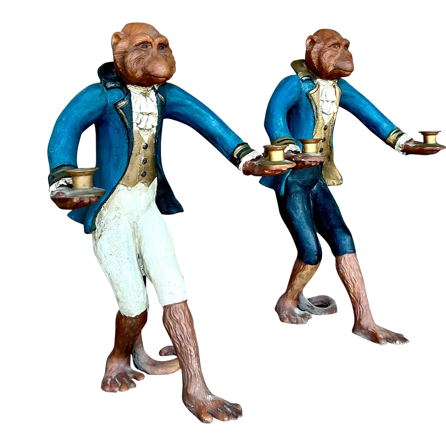 Vintage Regency Polychrome Monkey Candlesticks After Hubbe - Set of 2