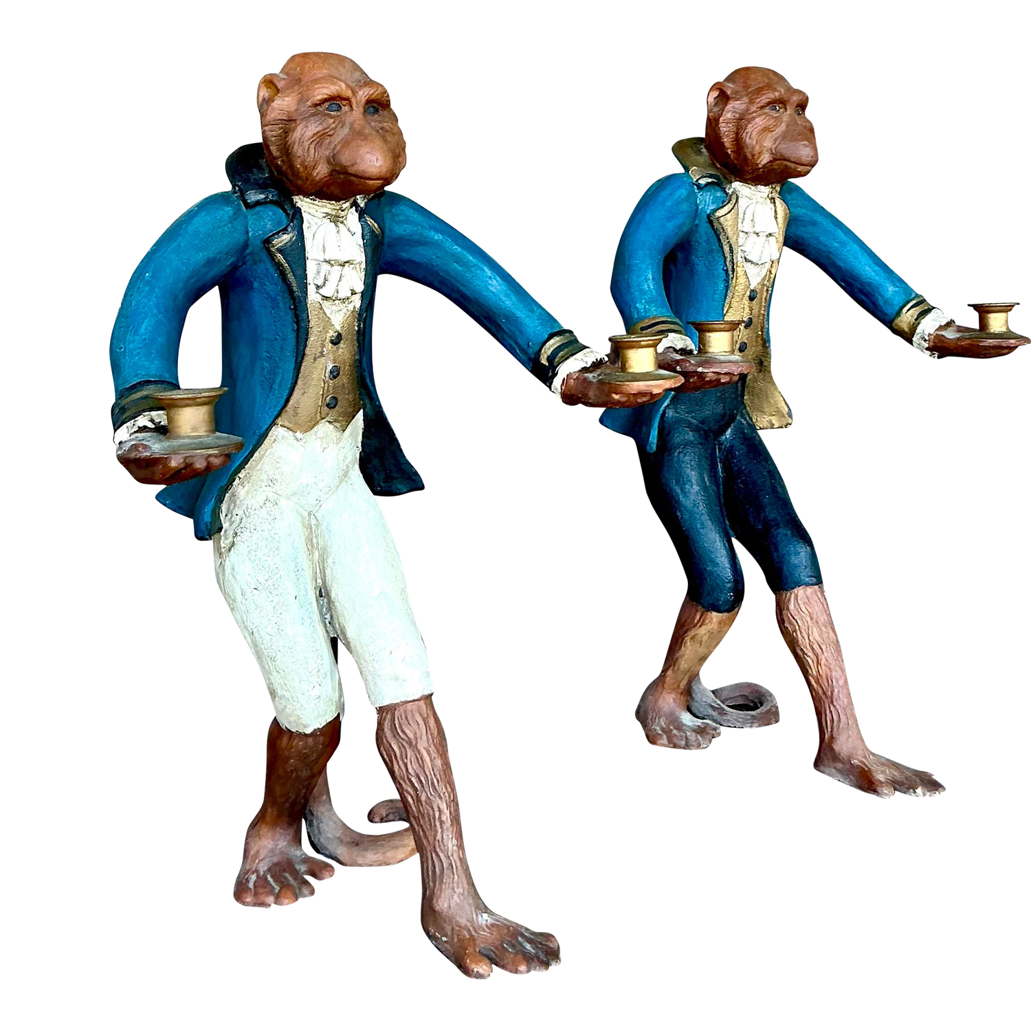 Vintage Regency Polychrome Monkey Candlesticks After Hubbe - Set of 2 - Detail view
