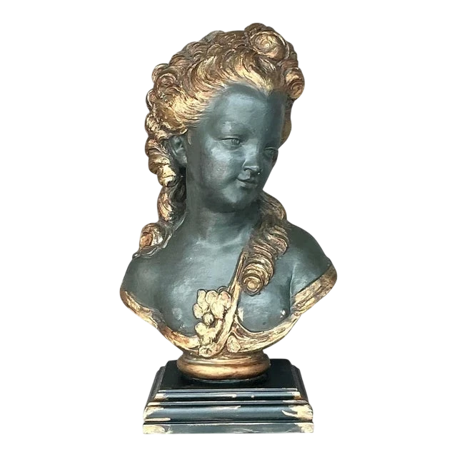 Vintage Regency Polychromed Plaster Bust of Woman - Detail view