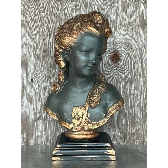Vintage Regency Polychromed Plaster Bust of Woman - Top view