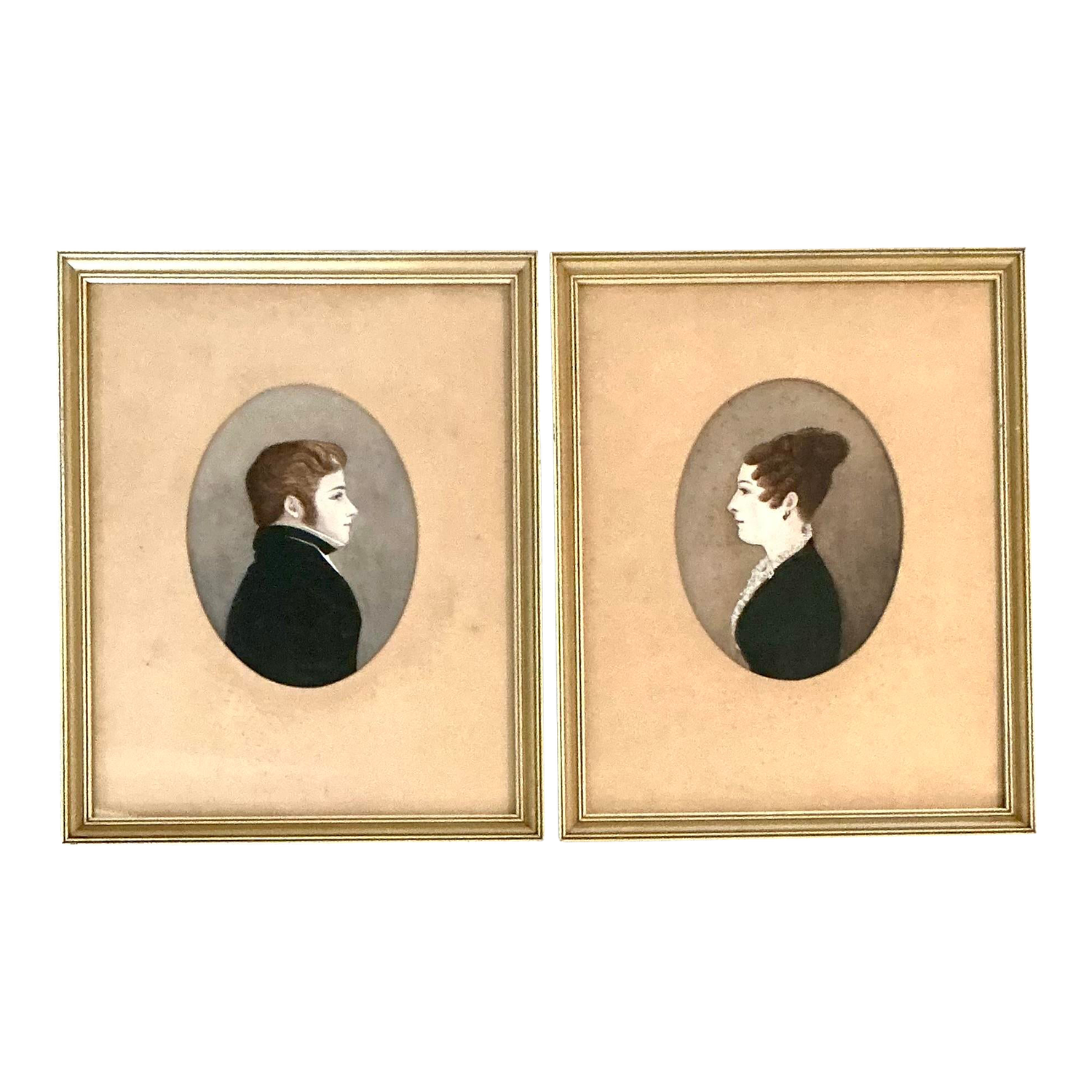 Vintage Regency Profile Portraits on Paper - Detail view