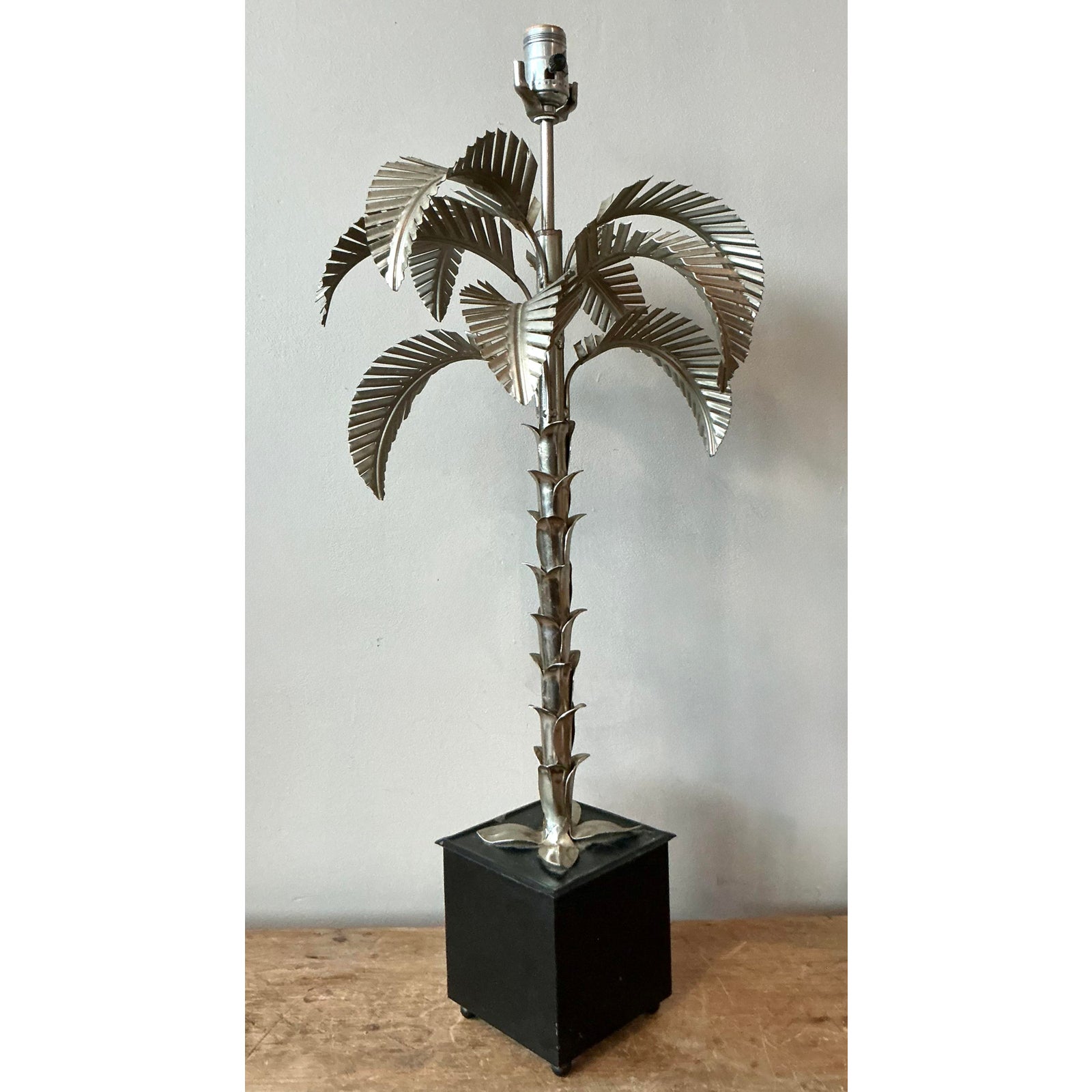 Vintage Regency Punch Cut Palm Tree Lamp - Side view