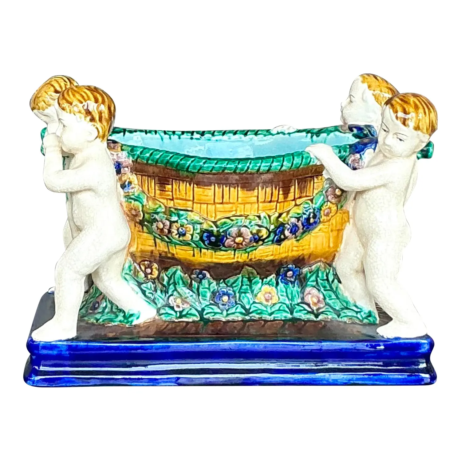 Vintage Regency Putti Cherub Majolica Centerpiece