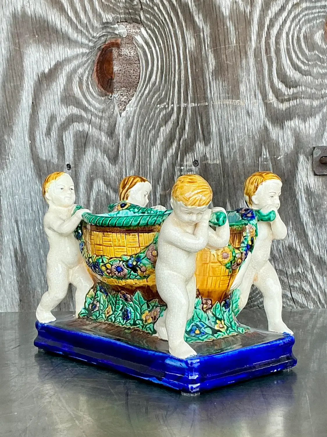 Vintage Regency Putti Cherub Majolica Centerpiece - Top view
