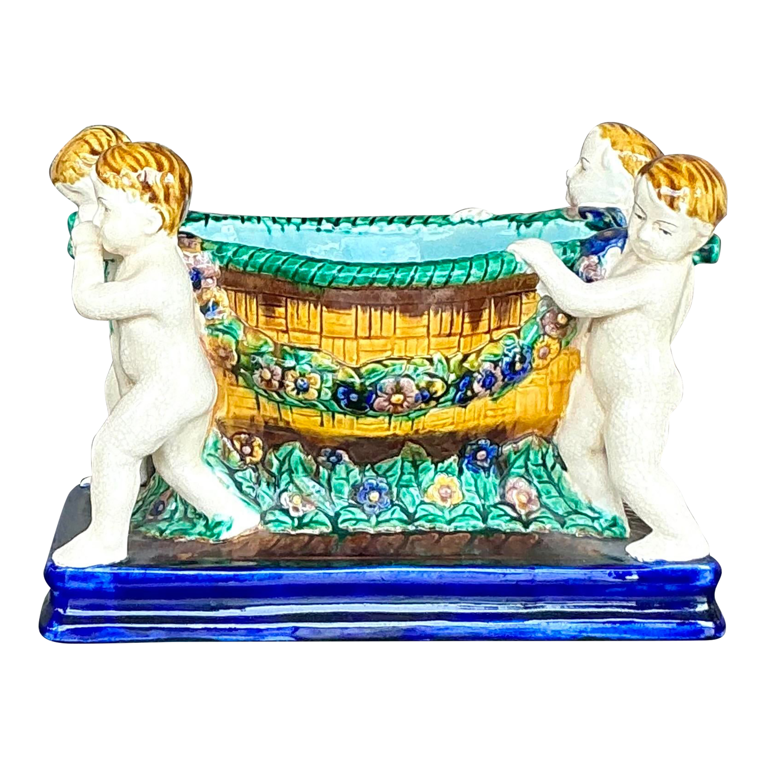 Vintage Regency Putti Cherub Majolica Centerpiece - Detail view