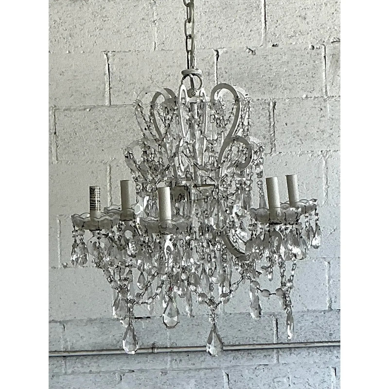 Vintage Regency Restoration Hardware Crystal Drop Chandelier - Top view