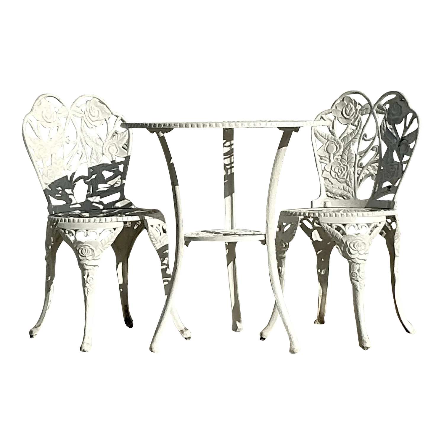 Vintage Regency Rose Garden Wrought Iron Table and Two Chairs - Set of 3 - Detail view