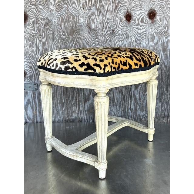 Vintage Regency Scalamandre Velvet Low Stool - Side view