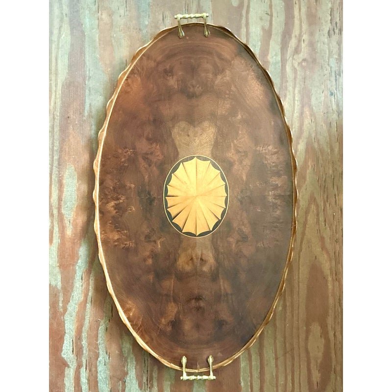 Vintage Regency Scalloped Marquetry Tray - Detail view