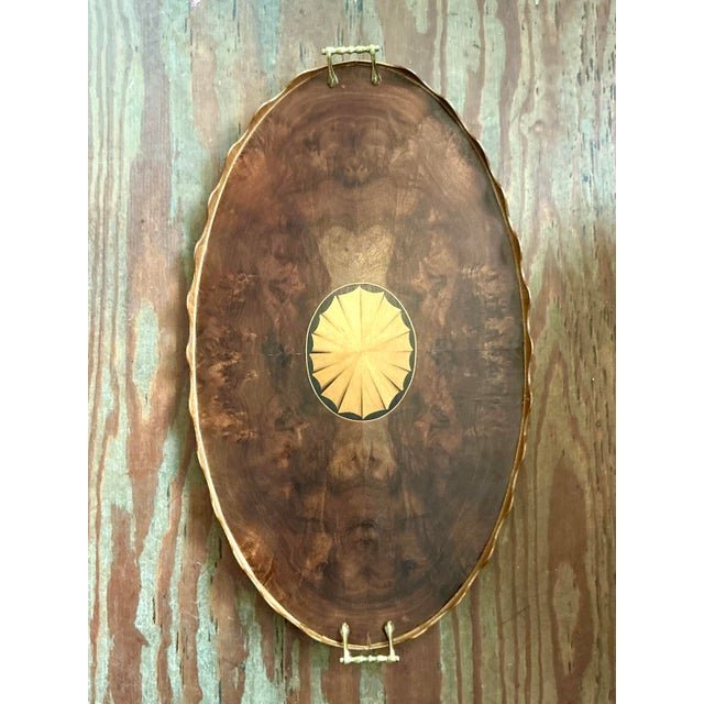 Vintage Regency Scalloped Marquetry Tray - Top view
