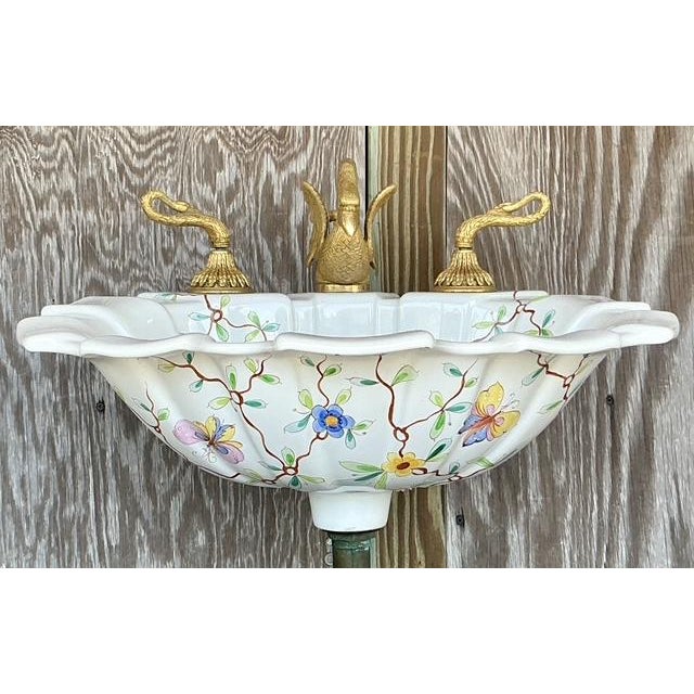 Vintage Regency Sherle Wagner Hand Painted Sink - Side view
