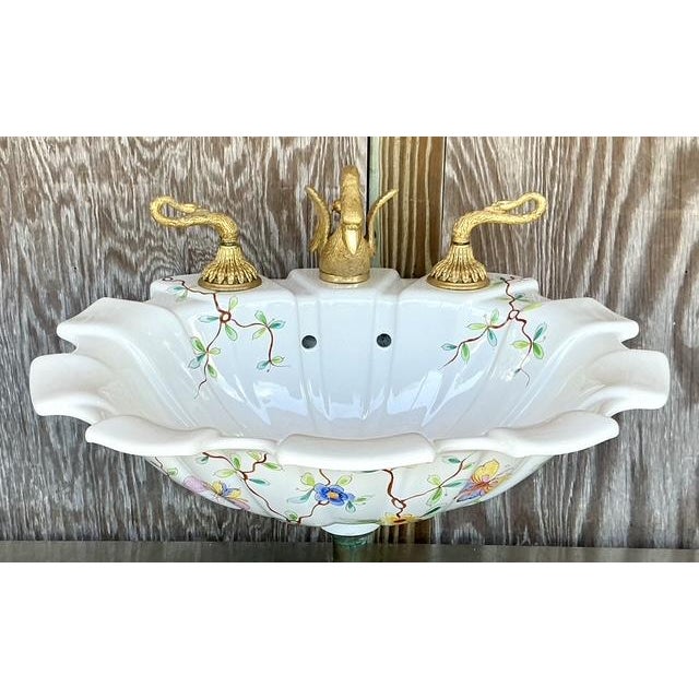 Vintage Regency Sherle Wagner Hand Painted Sink - Top view