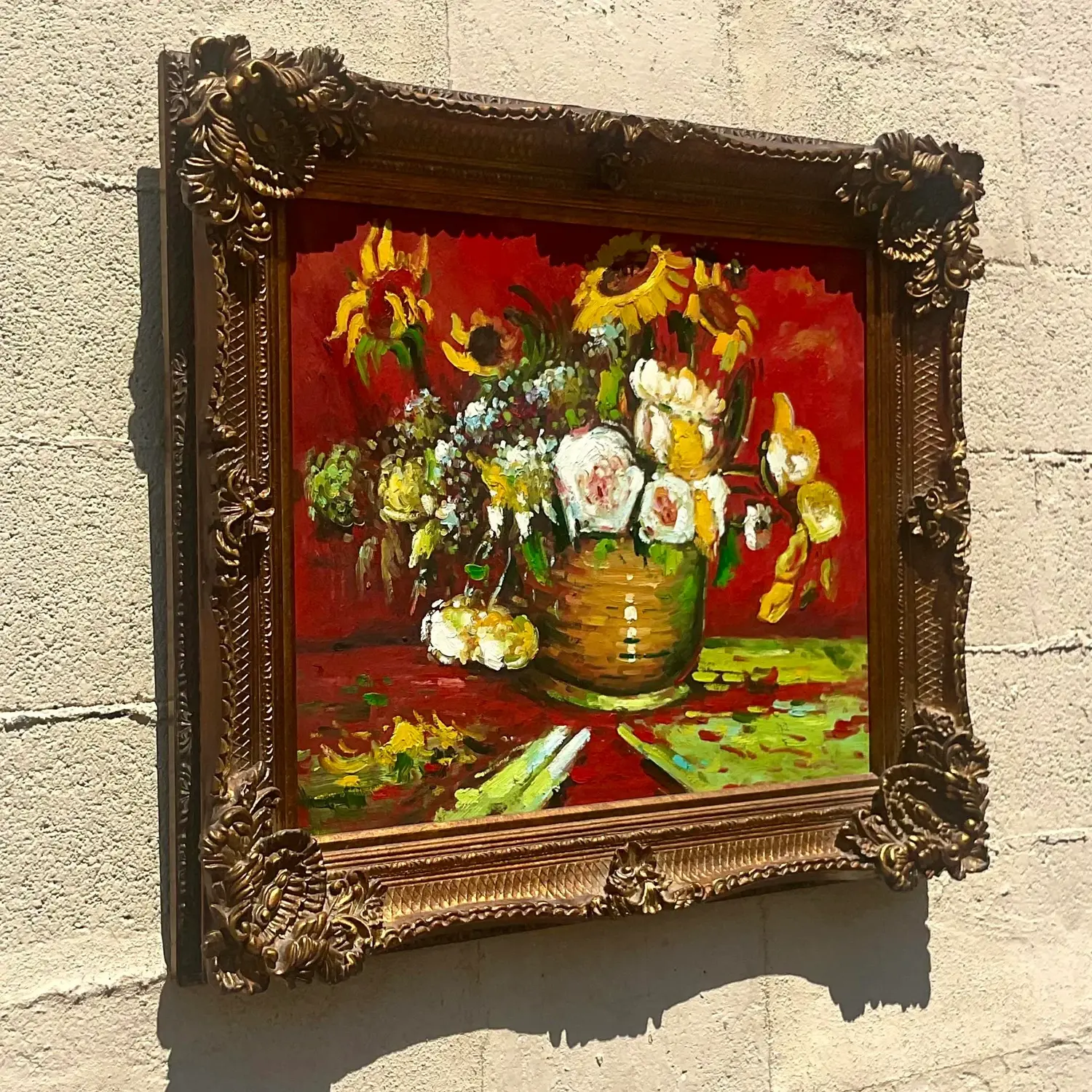 Vintage Regency Signed Floral Original Oil Painting on Canvas - Back view