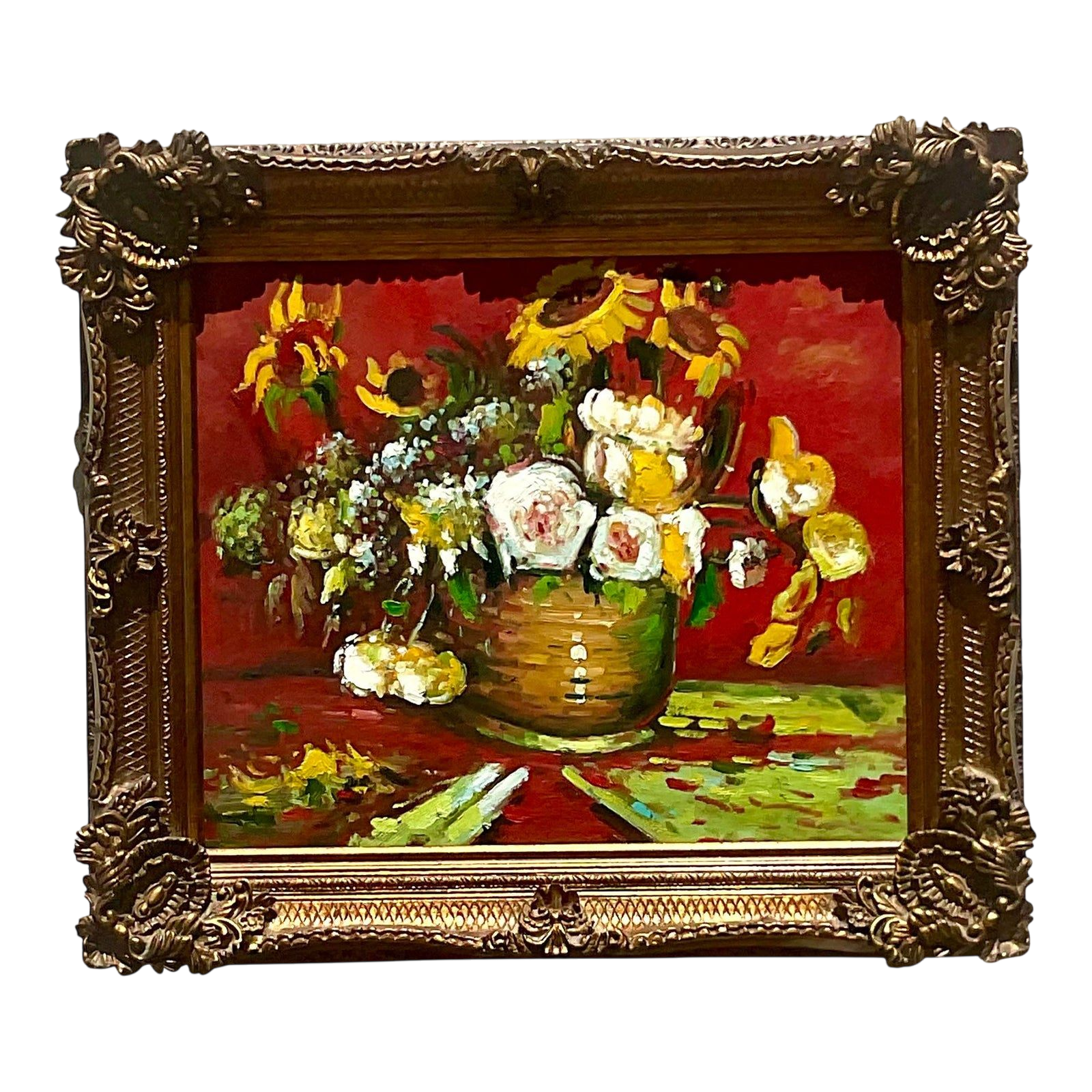 Vintage Regency Signed Floral Original Oil Painting on Canvas