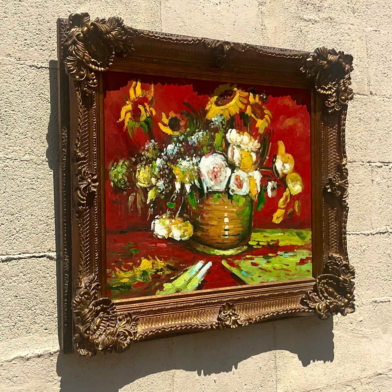 Vintage Regency Signed Floral Original Oil Painting on Canvas - Back view